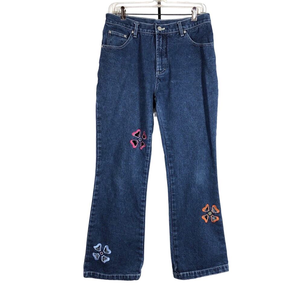 Vintage Flower Cut Out Flare Blue Jeans Y2K No Boundaries Juniors 11 100% Cotton